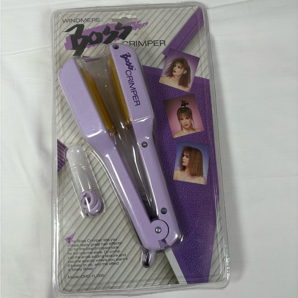 Vintage Windmere Boss Hair Crimper Goldtone Plates purple Crimping Iron NEW